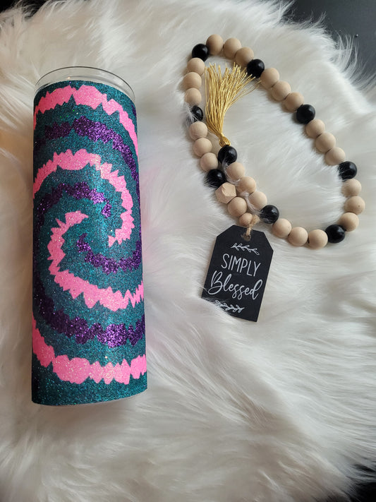 20oz pink, teal and purple tie dye tumbler